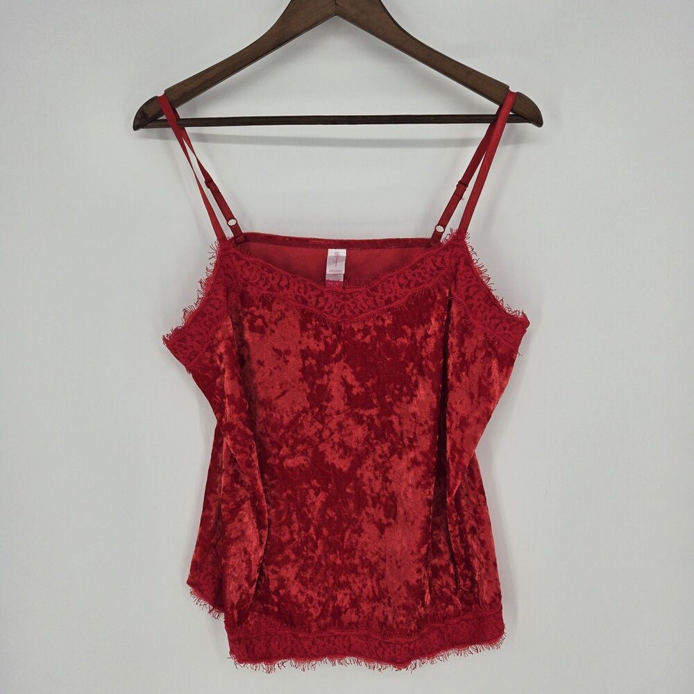No Boundaties Red Velvet Cami Y2K Lace Trim 2XL